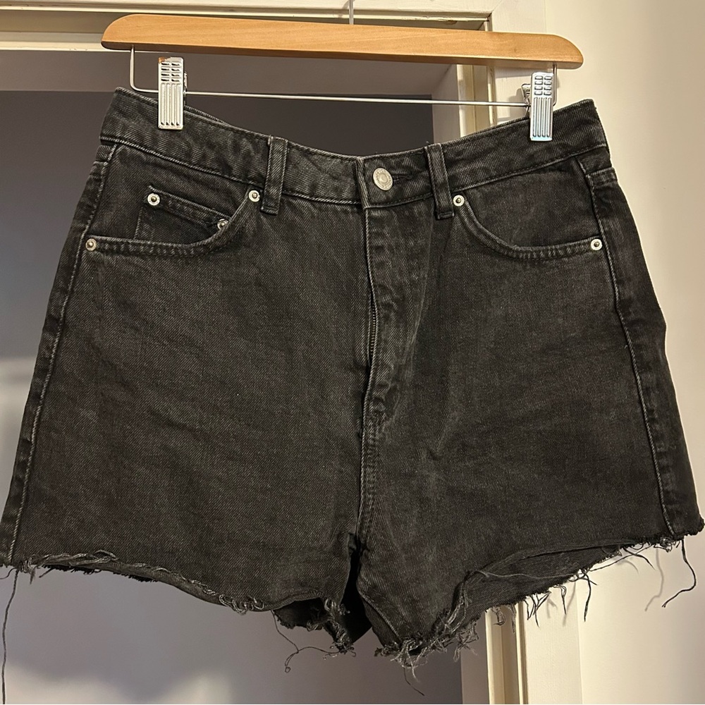 Topshop Black Jean Shorts High-Waisted Raw Hem
